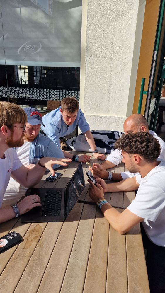 Debugging together outside in the sun